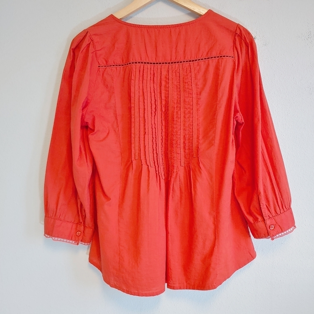 Meadow Rue Anthropologie Cotton Pintuck Boho Blouse Sz 10 Prairie Cottagecore - Picture 8 of 9